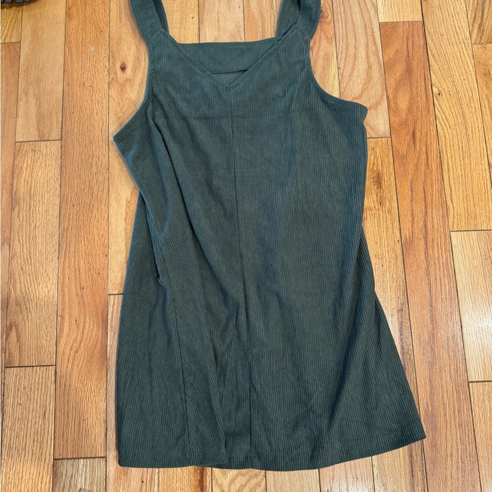 Green Corduroy Sleeveless Dress